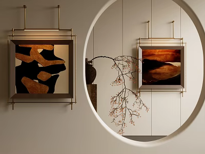 Framed Abstract Painting With Warm Brown And Black Tones In Modern Wall Decor 3d model