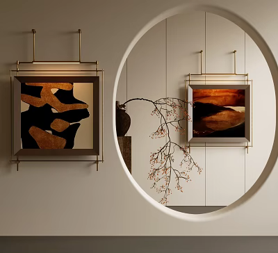 Framed Abstract Painting With Warm Brown And Black Tones In Modern Wall Decor 3d model