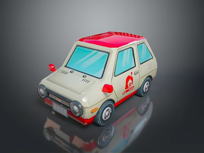 Cute Cartoon Car With Red Roof And White Body Featuring Logo Design 3d model