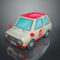 Cute Cartoon Car With Red Roof And White Body Featuring Logo Design