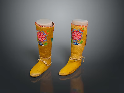 Traditional Handmade Yellow Boots With Colorful Floral Embroidery For Daily Use 3d model