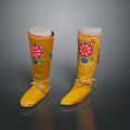 Traditional Handmade Yellow Boots With Colorful Floral Embroidery For Daily Use