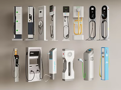 Car Electric Vehicle Charging Stations With Various Types And Modern Designs 3d model