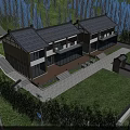 Traditional Chinese Style House Featuring Flat Open Doors Courtyard Lawn and Trees