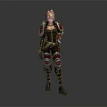 Game Movie Character Blonde Hair With Red Black Combat Armor Outfit Details