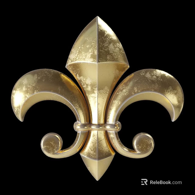 Golden Fleur De Lis Decorative Metallic Design With Ornate Details On Black Background 3d model 