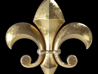 Golden Fleur De Lis Decorative Metallic Design With Ornate Details On Black Background 3d model
