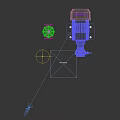 Industrial Equipment Including Red Handwheel Valve and Green Electric Motor Pump with Metal Components