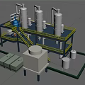 Industrial Chemical Processing Equipment With Silver Tanks Pipes Yellow Railings And Blue Components
