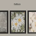 Poliform Three Framed Artworks With Floral Patterns And Neutral Colors
