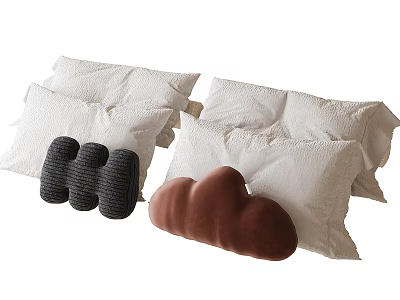 Soft Decorative Pillows Including White Black H Shaped And Brown Cloud Shaped Designs 3d model