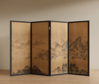 Traditional Chinese Folding Screen With Landscape Paintings 3d model