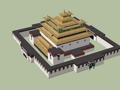 Ancient Chinese Architecture With Multi Tiered Golden Roof And Enclosed Courtyard Structure 3d model