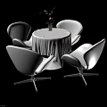 Modern Round Table And Chairs Set With White Tablecloth Pink Flowers Vase And Metal Legs