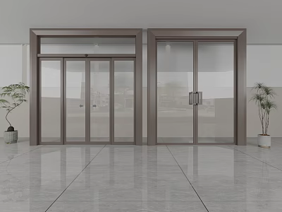 Sleek Modern Sliding Doors With Brown Frame Clear Glass In Contemporary Interior With Marble Floor 3d model