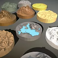 Garden Landscape Featuring Circular Landform Models With Various Colors And Textured Mountain Water Details
