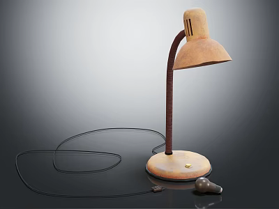 Vintage Table Lamp With Curved Arm Copper Finish And Sturdy Base 3d model