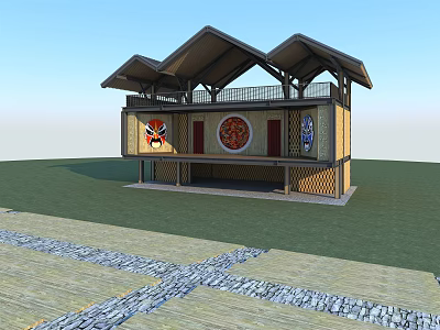 Traditional Ancient Architecture With Classic Roof Design Decorative Patterns And Stone Pathway 3d model