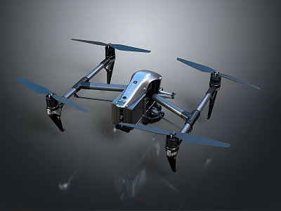 Modern Quadcopter Drone With Black Silver Body And Rotating Propellers 3d model