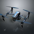 Modern Quadcopter Drone With Black Silver Body And Rotating Propellers