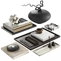 Elegant Decorative Ornament Combination with Stacked Books Geometric Sculptures Trays and Coffee Cup