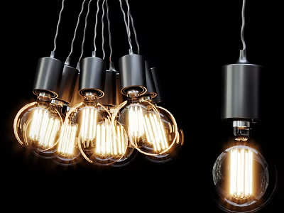 Vintage Industrial Pendant Lights With Metallic Finish And Warm Edison Bulbs 3d model