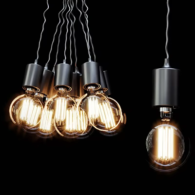 Vintage Industrial Pendant Lights With Metallic Finish And Warm Edison Bulbs 3d model