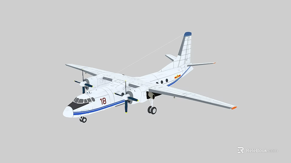 Military Fighter Jet With Number 18 Twin Propellers And Aerodynamic Wing Design 3d model 