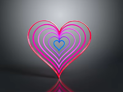 Colorful Heart Shaped Decorative Product With Layered Lines Pink Purple Gradient And Blue Center 3d model