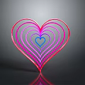 Colorful Heart Shaped Decorative Product With Layered Lines Pink Purple Gradient And Blue Center