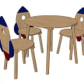 Children's Wooden Table and Chair Set With Rocket Shaped Blue Red Chairs