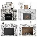 Marble Fireplace Interior With Decorative Vases Frames Candles And Design Elements 3d model
