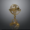 Decorative Golden Armillary Sphere With Intricate Brass Rings And Ornate Pedestal