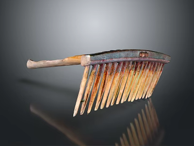 Handcrafted Comb With Wooden Handle And Colorful Artistic Teeth Design On Black Reflective Background 3d model