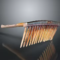 Handcrafted Comb With Wooden Handle And Colorful Artistic Teeth Design On Black Reflective Background