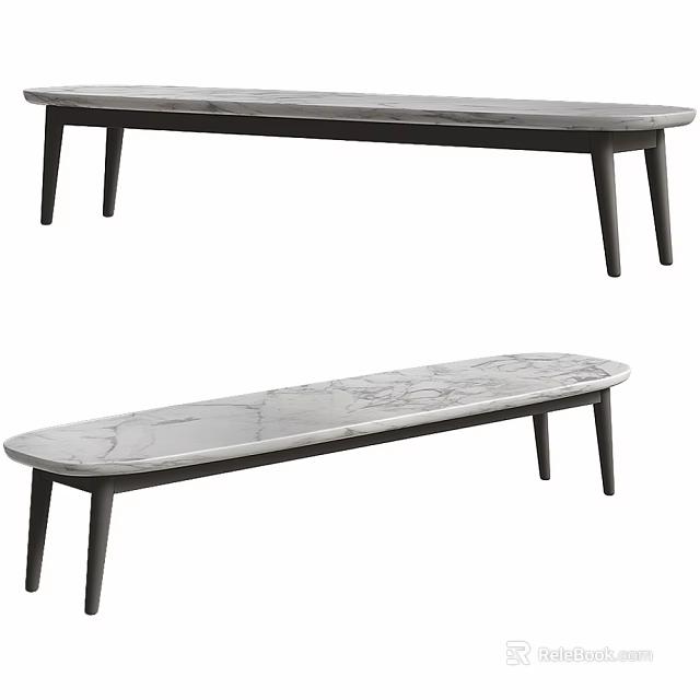 Modern Minimalist Bench Design With Smooth Marble Top And Sturdy Black Legs 3d model 
