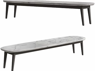 Modern Minimalist Bench Design With Smooth Marble Top And Sturdy Black Legs 3d model