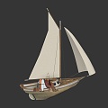 Modern Sailing Wooden Boat Cartoon Sailing Boat 3d model