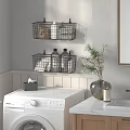 Wall Mounted Metal Storage Baskets Organizing Cleaning Supplies In Laundry Room