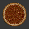 Round Fresh Pizza With Golden Crispy Crust And Red Tomato Toppings