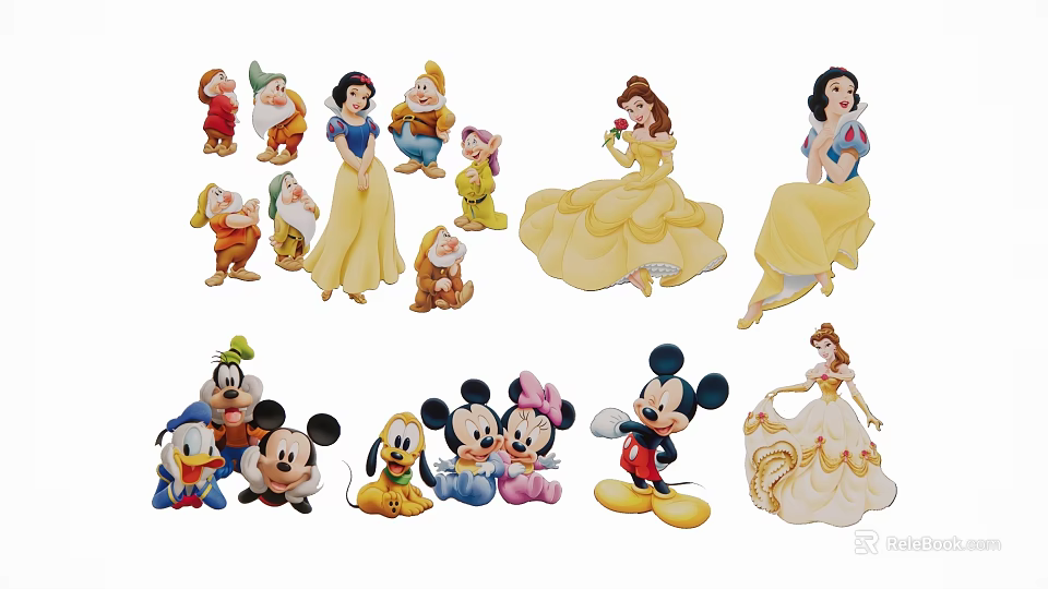 Decorative Disney Character Charms Featuring Snow White Seven Dwarfs Belle Mickey Minnie 3d model 