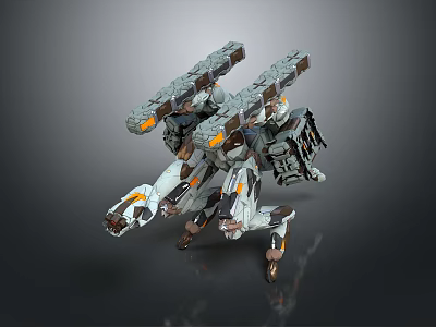 Futuristic Smart Machine Featuring High Tech Multi Arm Mechanical Design With Orange Accents 3d model