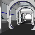 Futuristic Elevator Corridor Interior With Curved White Design And Glass Ceiling