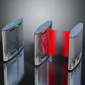 Public Facility Access Control Turnstile With Silver Body And Red Barrier 3d model