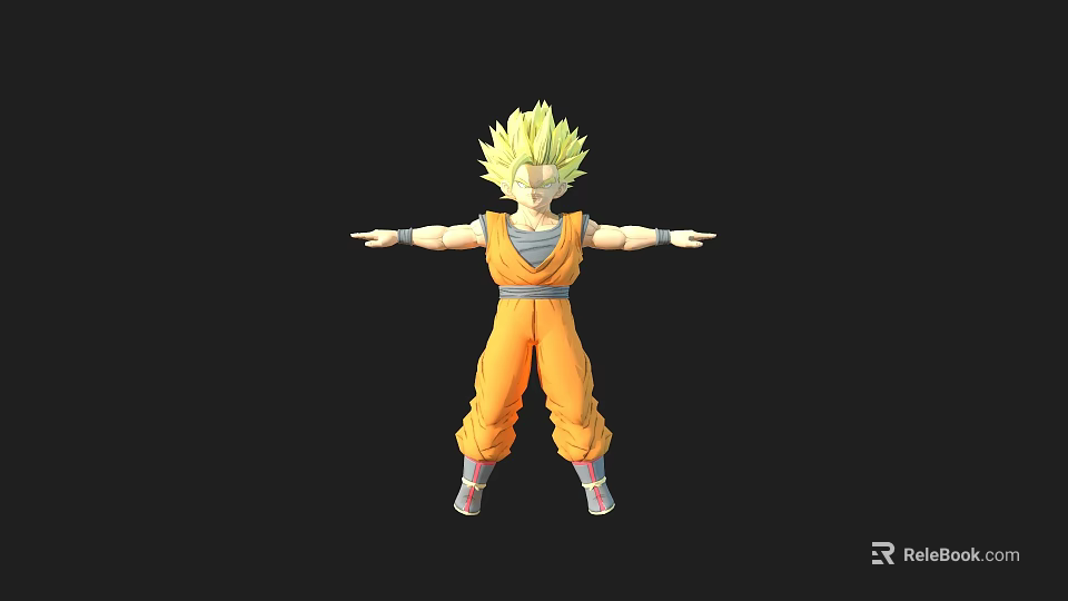 Game and Movie Character Blonde Spiky Hair Orange Martial Arts Uniform Blue Undershirt Arms Outstretched 3d model 