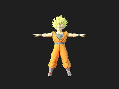 Game and Movie Character Blonde Spiky Hair Orange Martial Arts Uniform Blue Undershirt Arms Outstretched 3d model