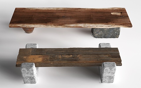 Chinese Bench Solid Wood Bench Old Wood Board 3d model