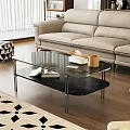 Modern Glass Top Coffee Table With Metal Frame And Black Shelf In Living Room