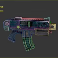 Futuristic Teal Sci-Fi Weapon With Metallic Components And Weathered Texture Design