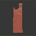 Red Castle Tower Structures With Various Heights And Reflective Decorative Surfaces